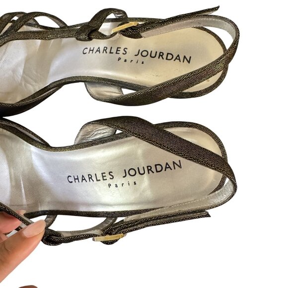 Charles Jourdan Women's Slingback Iridescent Bronze Open Toe Stiletto Heels 8 - Picture 4 of 7